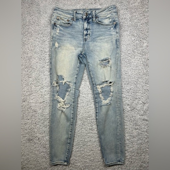 American Eagle Jeans Womens 8 Hi Rise Jegging Next Level Stretch Distressed - Picture 1 of 5